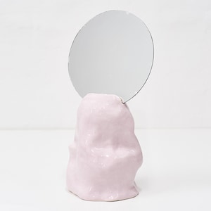 Morph Mirror - hand-built pink glossy ceramic base