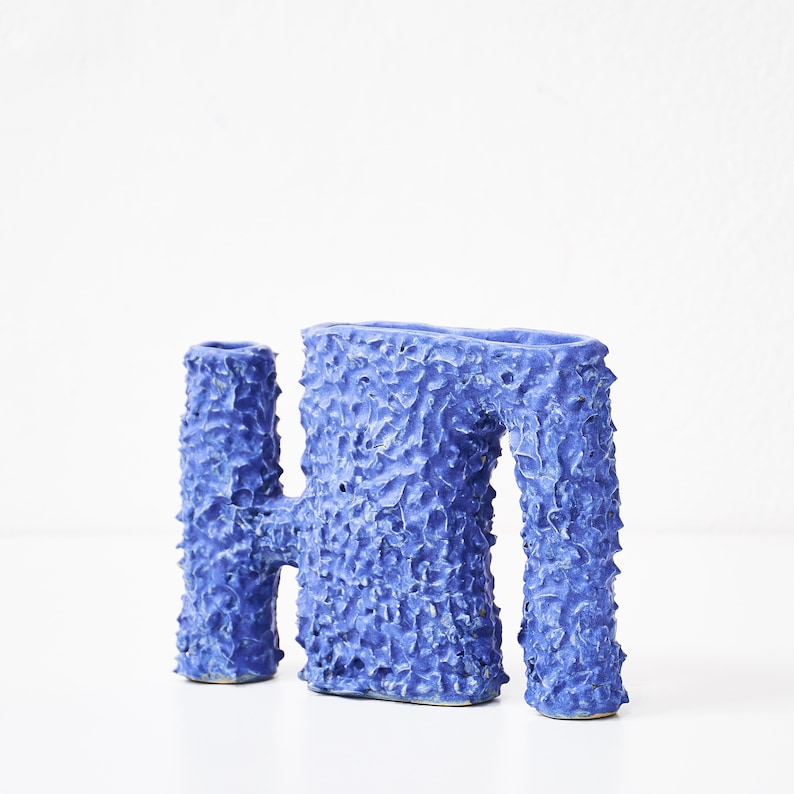 Hand-built blue vase with rough texture image 4