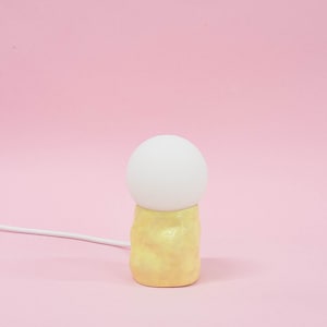 Small hand-built ceramic yellow glossy lamp image 1