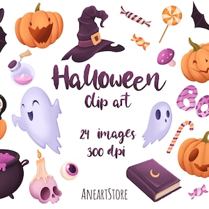 Halloween clipart set - Witch - Magic - Occult - Candy Corn - Pumpkin - Skull - Bat - Spooky  -Witch Hat- Ghost- Cauldron - Instant Download