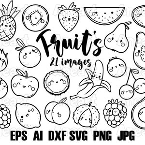 Süßes Obst Clip Art, kawaii Obst Clip Art, süßes Obst svg, süßes Essen svg, happy fruit svg, fruit svg, png, cricut svg, fruit svg cut file