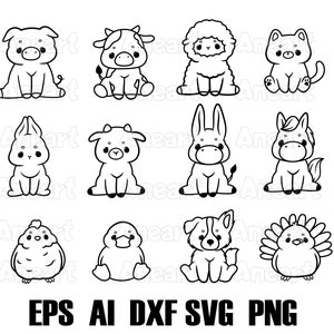 Farm animals svg, cute animals svg, farm svg, baby animals svg, animals clip art, pig, cow, cat, sheep, horse, donkey, chicken, dog, duck
