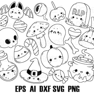Halloween kawaii illustraties, halloween SVG, Halloween sublimatie, Halloween vector, kawaii pompoen Ghost snoep, heks SVG, SVG cricut bestand