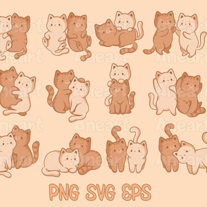 Lindos gatos clip art, pareja de gatos, gatos png, gatos kawaii, gatito kawaii, ilustraciones de mascotas, clip art de pareja, pareja de animales, pareja png, svg