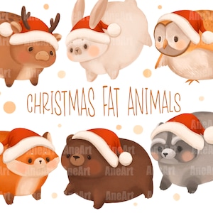 Weihnachten Waldtiere, dicke Tiere, Weihnachtstiere png, Tier mit Nikolausmütze, kawaii Tiere, Weihnachtsdekorationen, süße Tiere