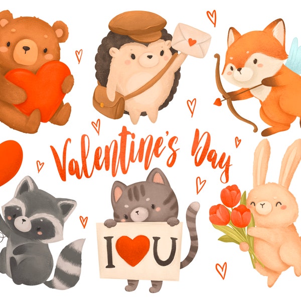 Valentine's day clipart, Valentine's day animals, Love clipart, Woodland animals clipart, Valentines day PNG, Valentine clipart, Animal love