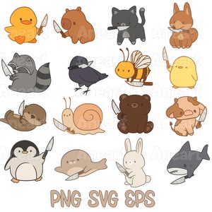 Niedliche Tiere mit Messer png, Tiere Messer, Halloween Tiere png, Halloween Clip Art, Kawaii Tiere png, Schreien png, süße Tiere Clip Art