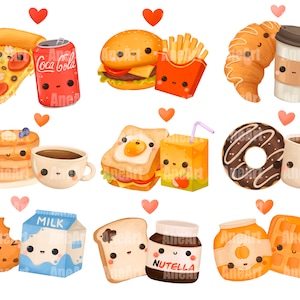Comida dos namorados png, comida kawaii, combinação perfeita, amor por comida, casal de comida, sobremesa kawaii, bebidas kawaii, clip art de amor, dia dos namorados png
