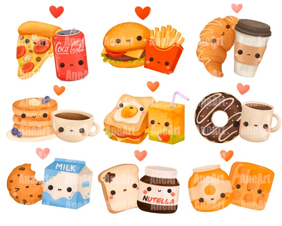 Perfect Match Kawaii Clipart Set Cute Food Clip Art Friendship 