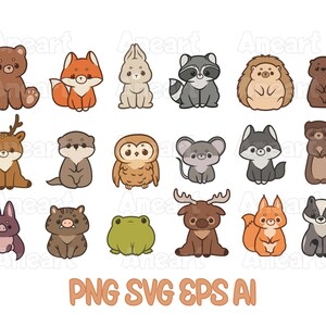 Animaux de la forêt svg, bébé animal svg, clipart animaux, animaux svg, svg animaux de la forêt, animaux png, ours, renard, lapin, raton laveur, cerf, hibou