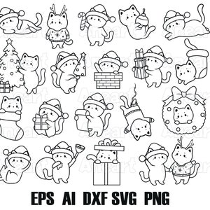 Gato de Navidad svg, gato svg, gato de vacaciones, gatito de Navidad, kawaii svg, animales de Navidad svg, navidad maullido, gato cortado svg, cricut, png, dxf