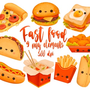 Süße Fast Food ClipArt, Kawaii Essen, Junk Food ClipArt, Pizza ClipArt, Hamburger ClipArt, Hot Dog ClipArt, Pommes ClipArt, Essen PNG