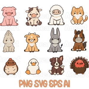 Animales de granja svg, animales svg, animales bebés svg, granja svg, animales de granja png, animales clip art, cerdo, vaca, gato, perro, oveja, pato, pollo
