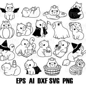 Halloween capybara svg, halloween svg, capybara svg, halloween animals svg, spooky season svg, pumpkin svg,  ghost svg, magic svg, png, eps