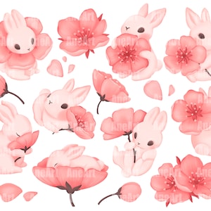 Sakura Hase, Hase png, Kirschblüte png, Sakura png, Hase mit Blumen, Frühling png, Frühlingsblumen png, Blumen png, Blumensublimation