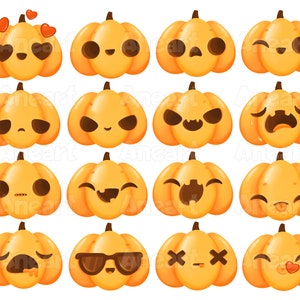 Clipart de citrouille mignon, emotes de citrouille, clipart d'halloween, png de citrouille, citrouille kawaii, emoji de citrouille, autocollant de citrouille, clipart d'emoji