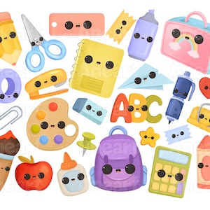 School clip art, kawaii school, back to school,cute school supplies, teacher clipart, first day of school, education ,kawaii png, school png