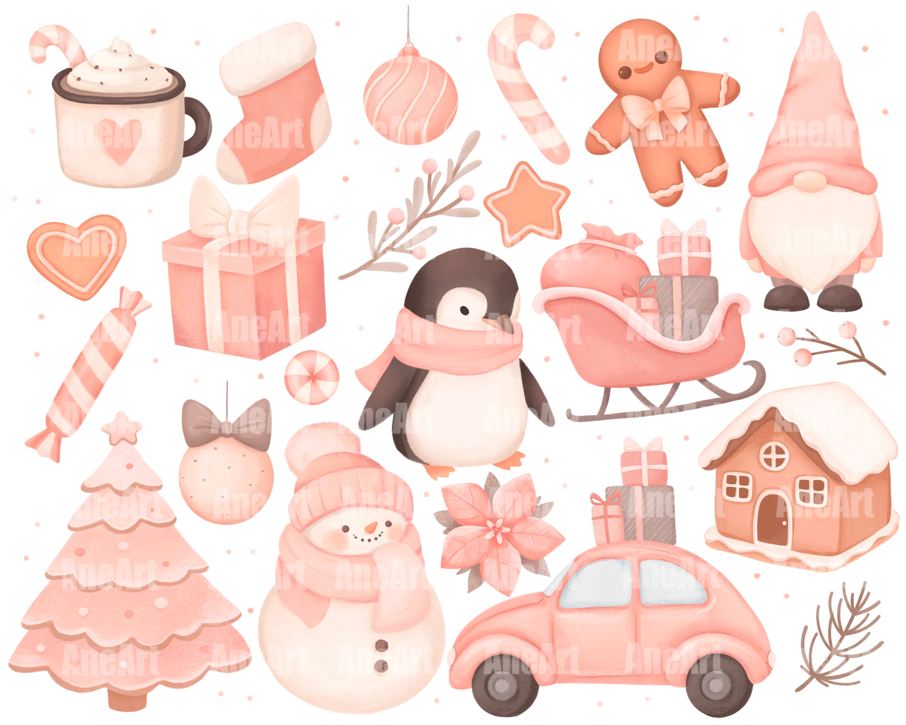 Pink Christmas Clip Art, Pink Christmas Png, Pink Christmas Tree, Merry ...