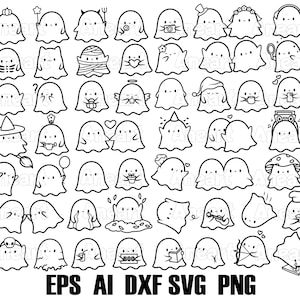 Paquete de svg de fantasmas lindos, fantasma kawaii, clip art fantasma, svg fantasma, svg de halloween, svg espeluznante, archivo de corte fantasma, clip art de halloween, boo svg