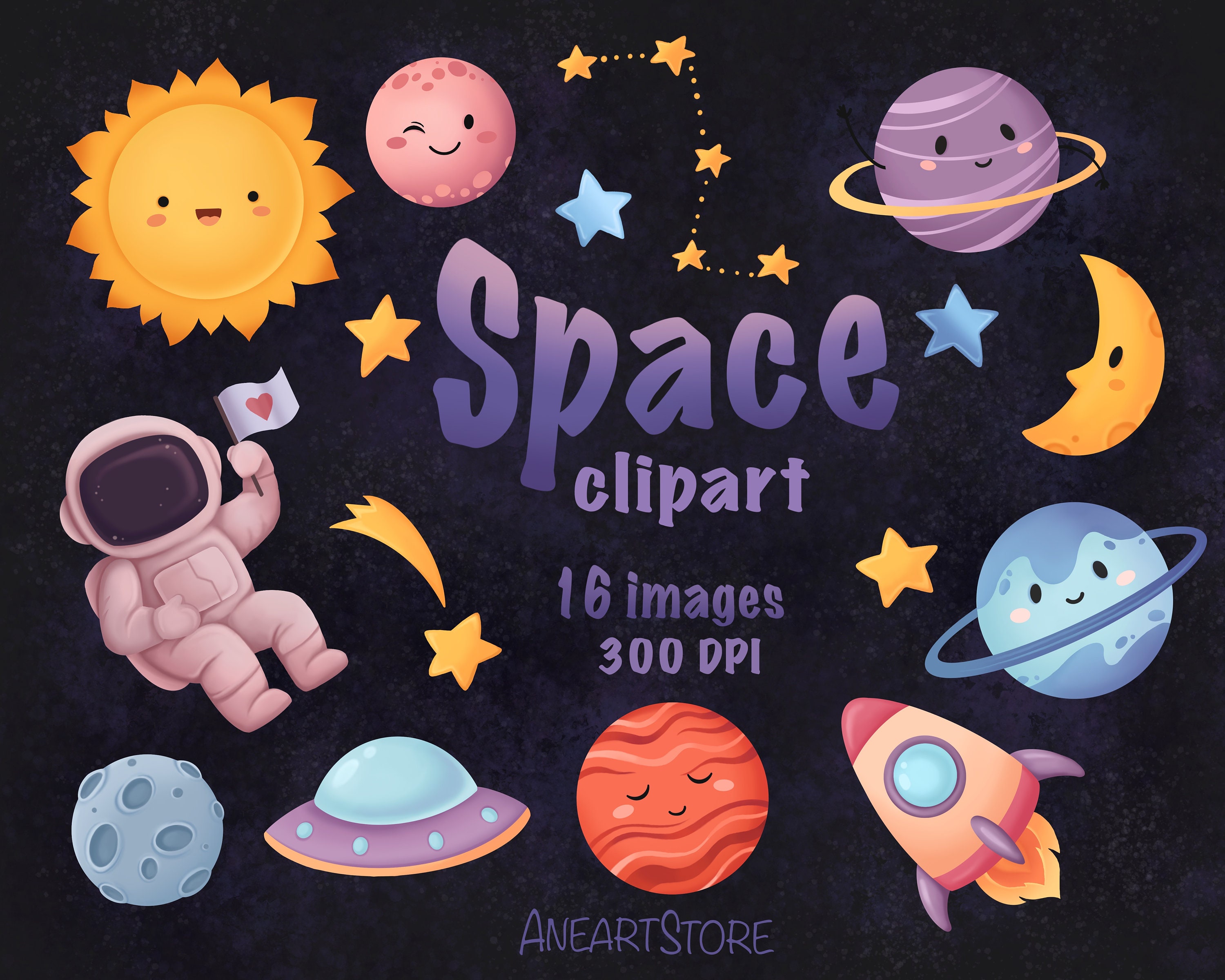 Space Clipart Planets Clipart Astronaut Clipart Space Digital Print ...