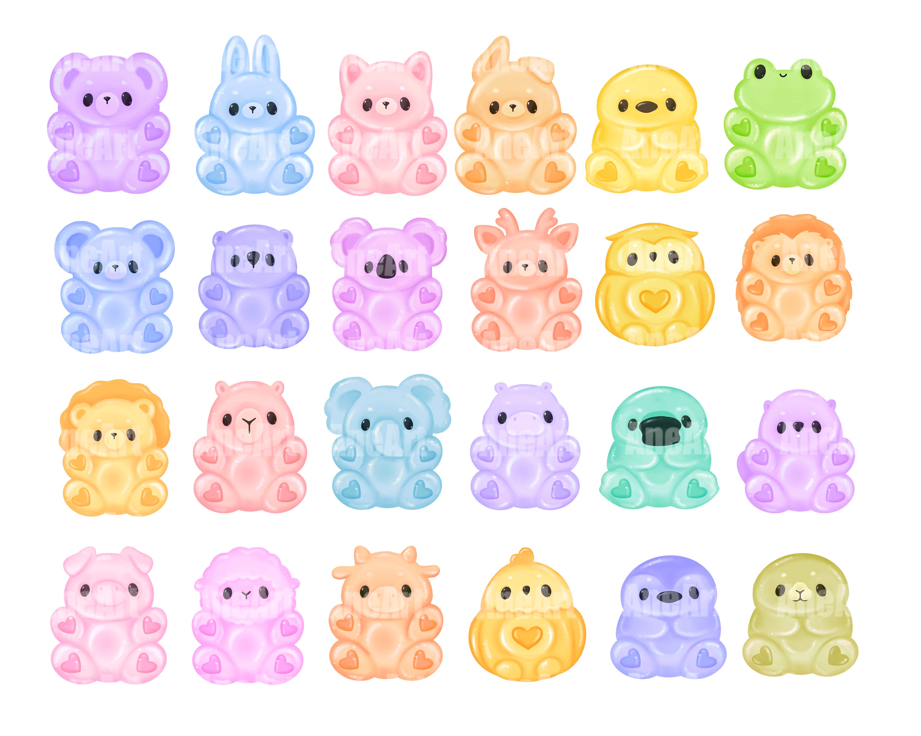 Gummy bear clip art, gummy animals png, rainbow gummy bear, jelly bear, cute animals png, gummy png, rainbow animals png, kawaii animals png