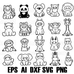 Animales de safari svg, animales de la selva svg, animales salvajes svg, bebé animal svg, safari svg, tigre, panda, koala, lama, león, hipopótamo, cebra, jirafa