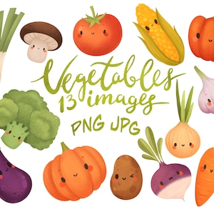 Niedliche Gemüse Clipart - kawaii Gemüse - Lebensmittel Clipart - Tomate - Kürbis - Brokkoli - Karotte - Mais - Knoblauch - Zwiebel - Pilz - png