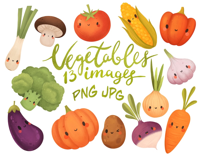 Cute Vegetables Clipart Kawaii Vegetables Food Clipart - Etsy