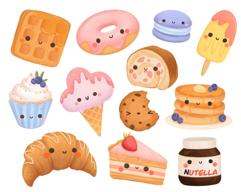 Kawaii Desserts Clipart Set Kawaii Essen süßes Essen - Etsy.de
