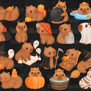 Halloween capybara clip art, halloween capybara png, halloween png, capybara png, pumpkin png, witch png, magic png, ghost png, stickers