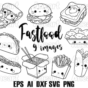 Kawaii Fast food SVG, Fast food clip art, cutting file, junk food SVG, pizza SVG, hamburger svg, hot dog svg, food png,  cricut svg