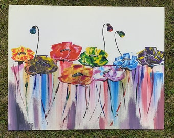 Print of Canvas Board Painting - 'Rainbow Poppies' Painted in Acrylic paints
