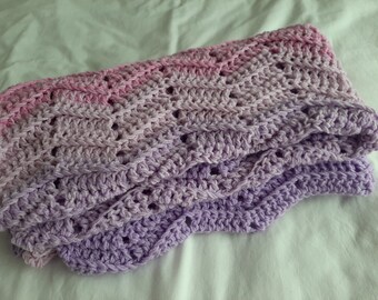 Handmade Crochet Baby Blanket – Lemon, green and grey - Textured Wave Patter