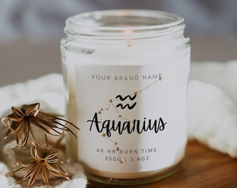 Editable Zodiac Candle Label Template: DIY Square Sticker (Digital Download)