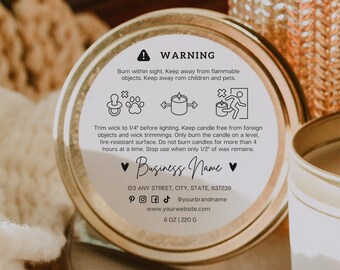 Editable Candle Warning Label Template: 2" Round Design (Digital Download)
