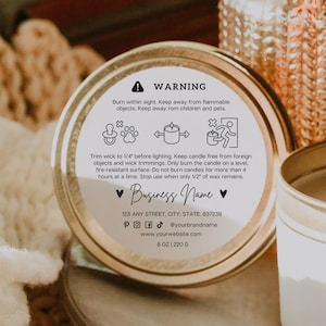 Editable Candle Warning Label Template: 2&quot; Round Design (Digital Download)