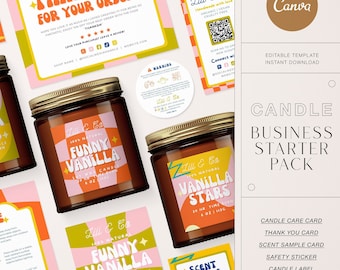 Editable Candle Business Branding Bundle: Label & Care Card Templates (Canva)