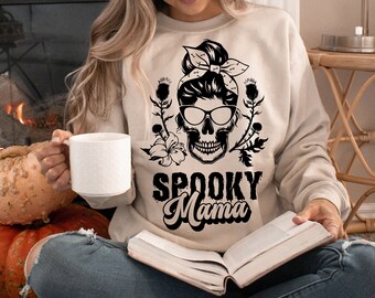 Spooky Mama Png, Messy Bun Svg File, Skull Halloween Svg, Spooky Season, Spooky Mom Svg, Halloween Mama Svg, Halloween Shirt Sublimation