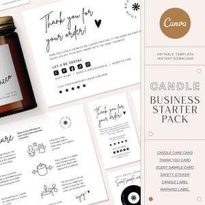 Editable Candle Business Bundle, Candle Branding Bundle, Candle Label Design, Candle Care Card Canva Template, Candle Packaging, Scent Card
