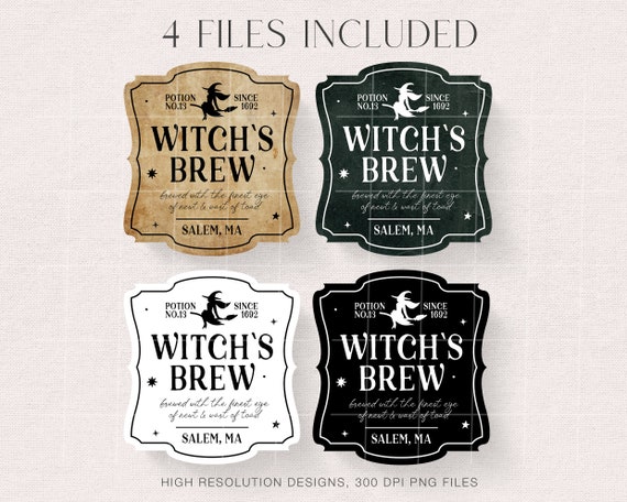 Halloween Label PNG, Witch's Brew Label, Salem Witch Company, Hocus Pocus PNG,Halloween Bottle Label Pintables, Potion Label, Apothecary Tag