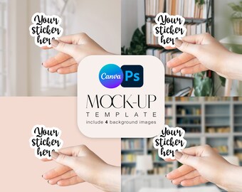 Hand Holding Sticker Mockup: Canva, Photoshop (PSD File)