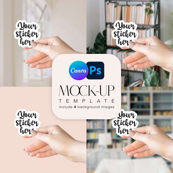 Sticker Mockup Canva, Photoshop Mockup, Decal Mockup, Hand Holding Sticker, Book Club Sticker