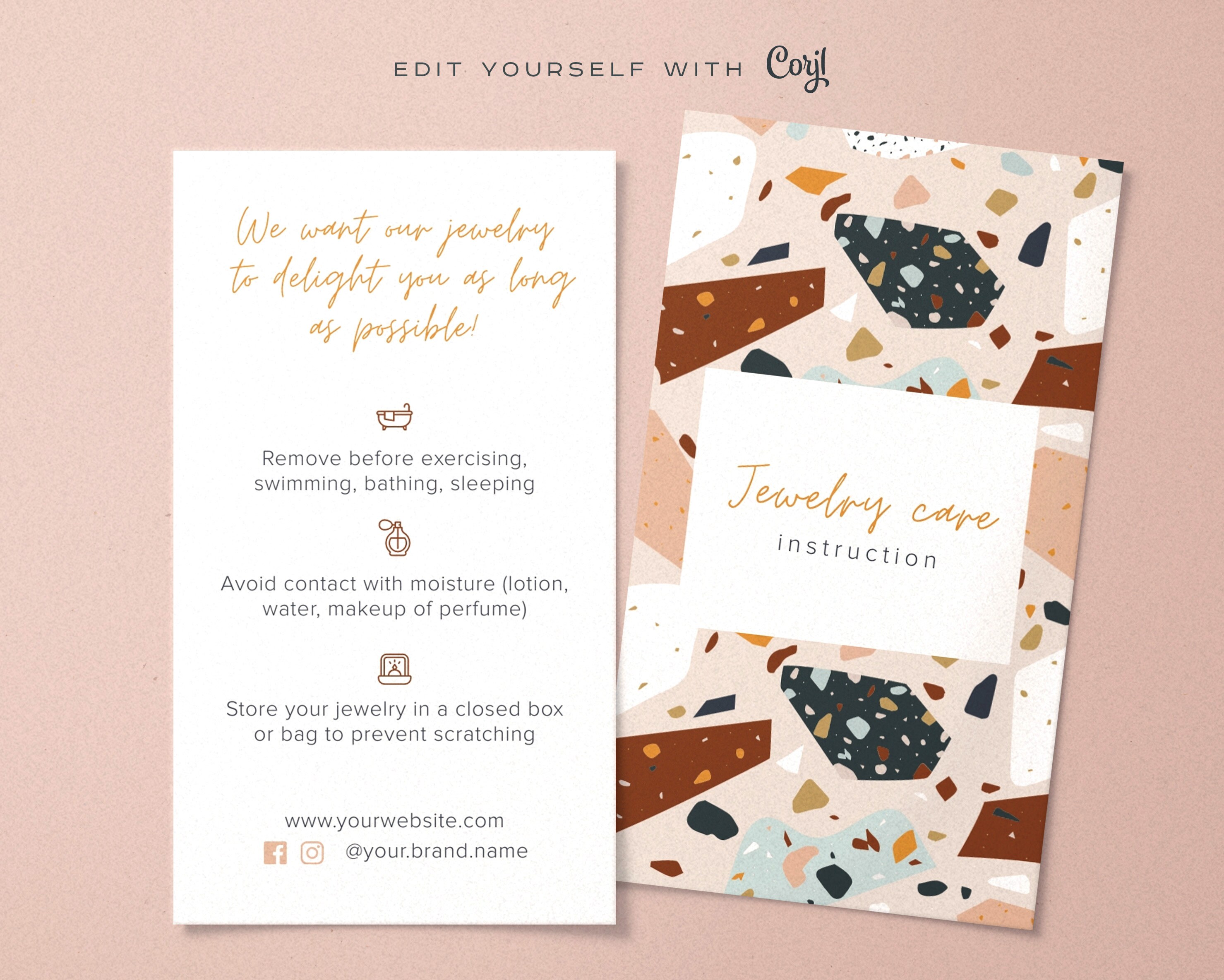 Editable Earring Care Instructions Jewelry Care Card - Etsy Ireland