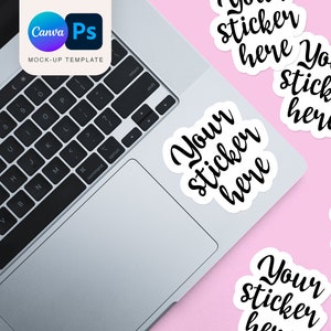 Laptop Sticker Mockup: Photoshop & Canva Template (Digital Download)