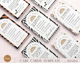 Tumbler Care Card Template: Animal Print Thank You (CANVA Template)