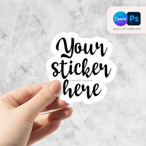 Hand Holding Sticker Mockup: Photoshop & Canva (PSD)