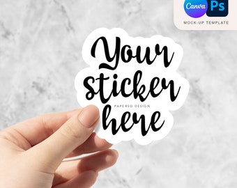 Hand Holding Sticker Mockup: Photoshop & Canva (PSD)