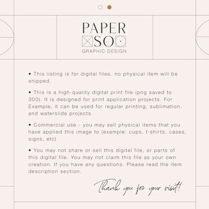 May include: A digital design image with the text "PAPER SOO GRAPHIC DESIGN." The image has a beige background with geometric shapes and text. The text includes information about digital files, print applications, and commercial use.