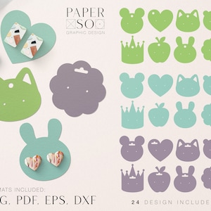 Tarjeta de exhibición de pendientes, SVG, plantilla de soporte de pendientes, embalaje de joyería, tarjeta de soporte de pendientes, etiqueta colgante de pendientes SVG,