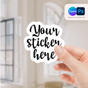 Hand Holding Sticker Mockup: Canva & Photoshop (PSD)
